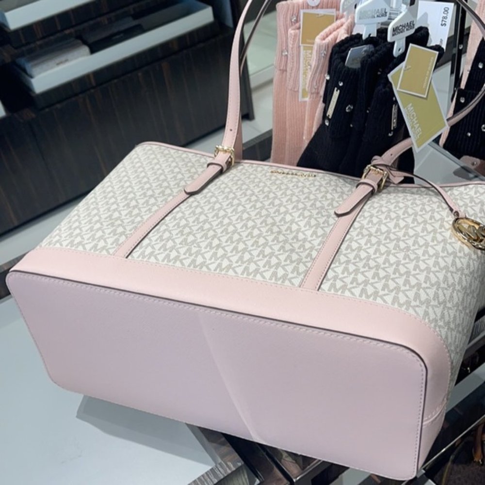 Michael Kors Jet Set Travel Large Top Zip Shoulder Tote Powder Blush Multi - Picture 8 of 16